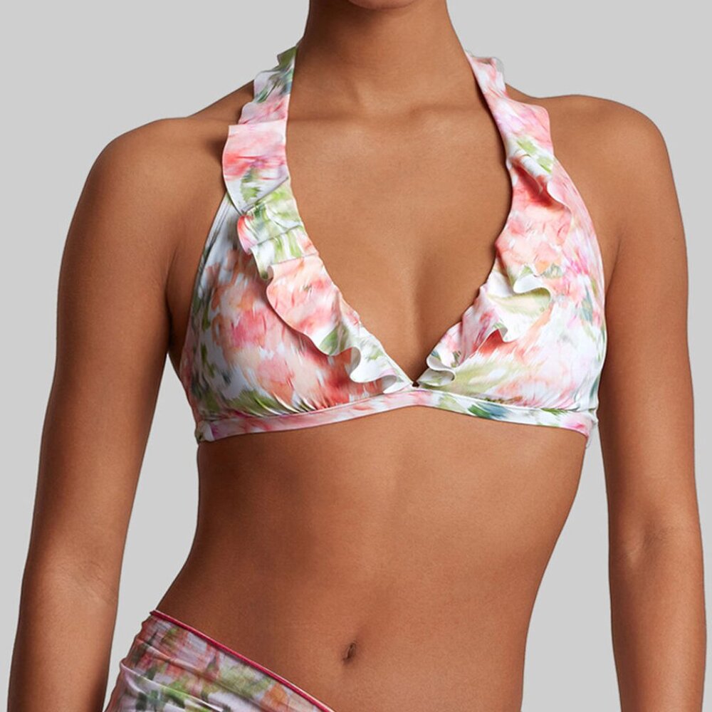 Lauren Ralph Lauren Black Label Floral Bikini Top | Size 10 | NWT | Ruffled Knit